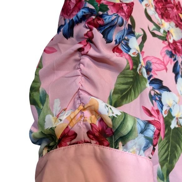 Tahari Rose Print Puff Shoulder Shirt Pink Women's  Size XL Retail: $70 EUC‎ - Picture 5 of 9